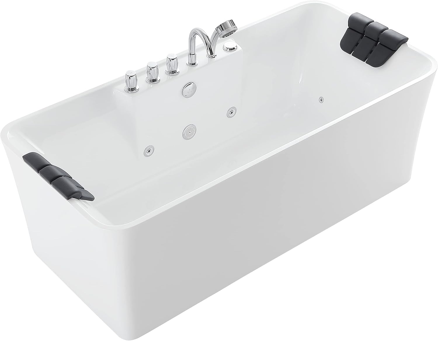 Empava 67 Inch Freestanding Whirlpool Bathtub with 8 Jets Luxury Acrylic Massage SPA Soaking Bath Tub Double Ended, White