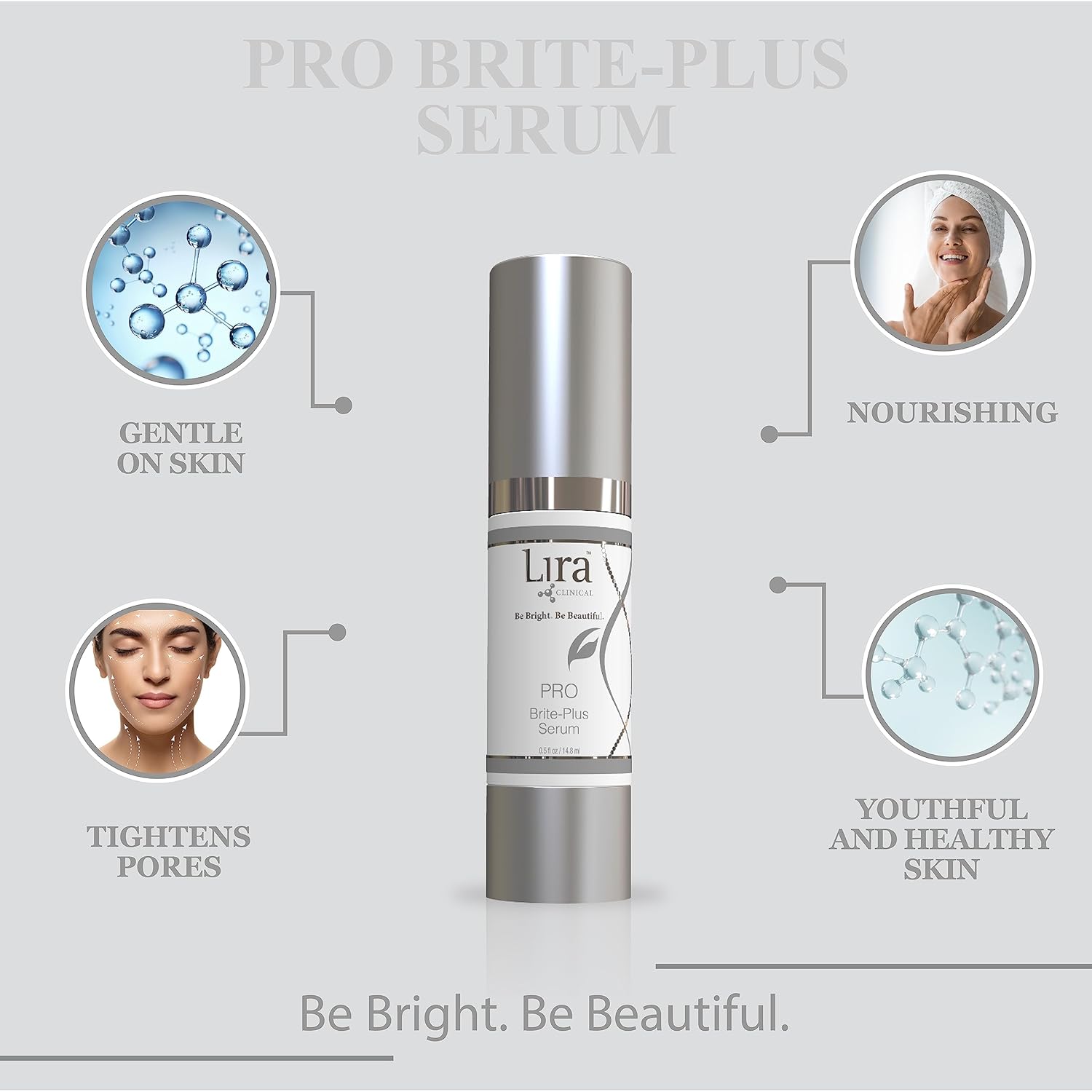 Lira Clinical PRO Brite-Plus Serum - Hydration & Dark Spot Serum - Tranexamic Acid Serum, Ferulic Acid & Vitamin C - Brightens, Firms & Minimizes Pores & Skin - For All Skin Types - 0.5 fl oz
