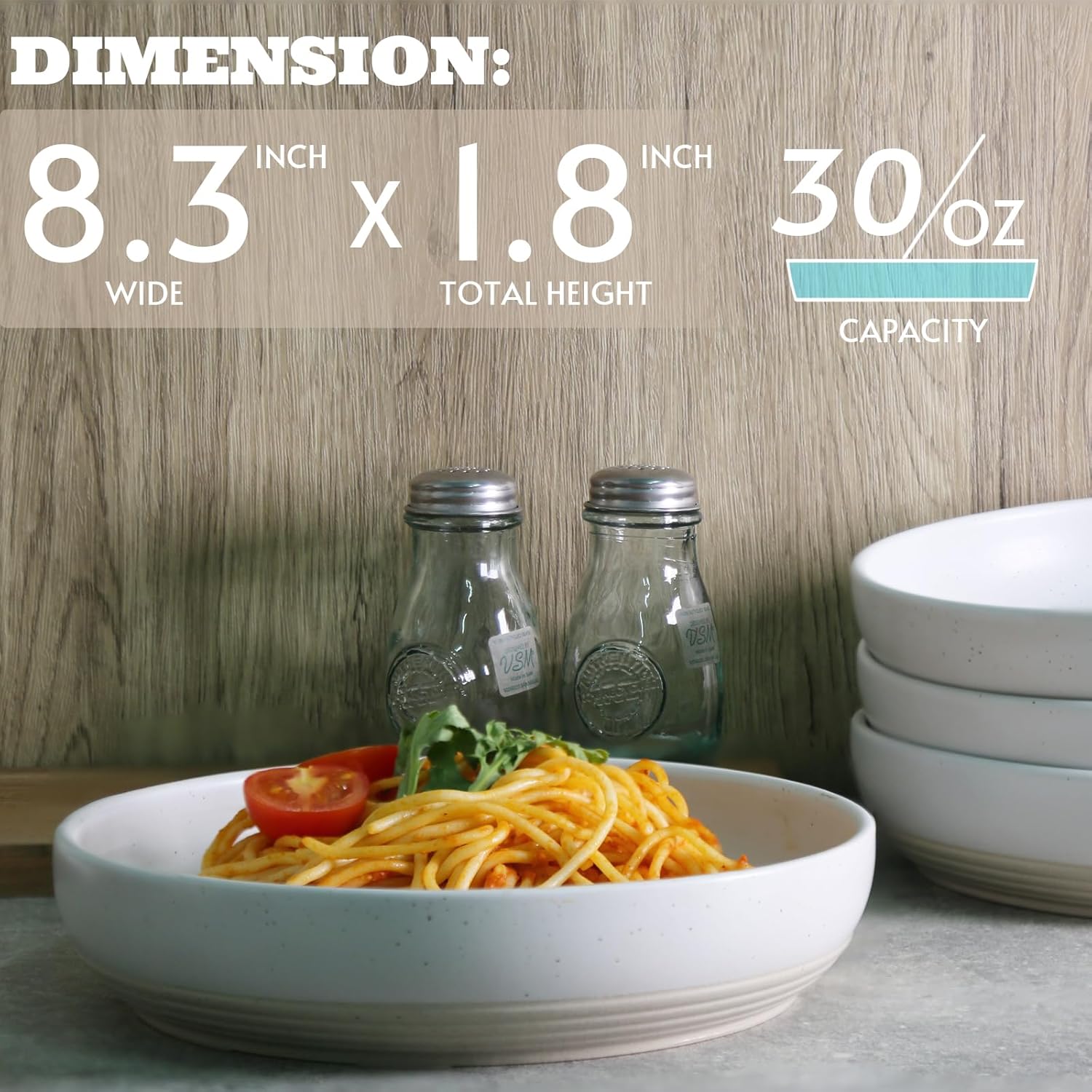 Pasta Bowls Set of 4,Ceramic Flat Pasta Bowls Ceramic Serving Bowls,Dinner Bowls,Stoneware Bowl Plates Set,Microwave & Dishwasher Safe