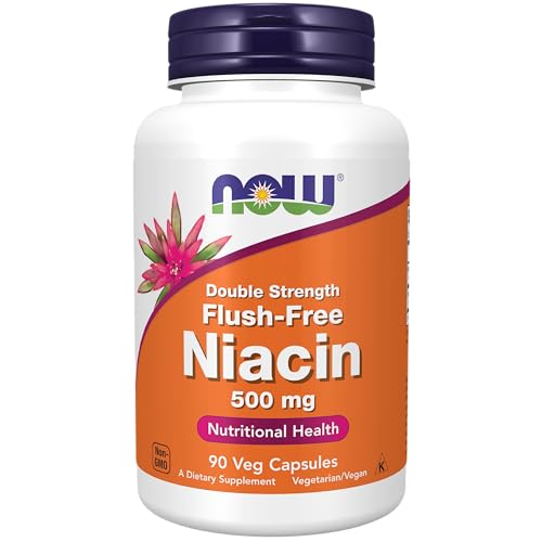 NOW Supplements, Niacin (Vitamin B-3) 500 mg, Flush-Free, Double Strength, Nutritional Health, 180 Veg Capsules