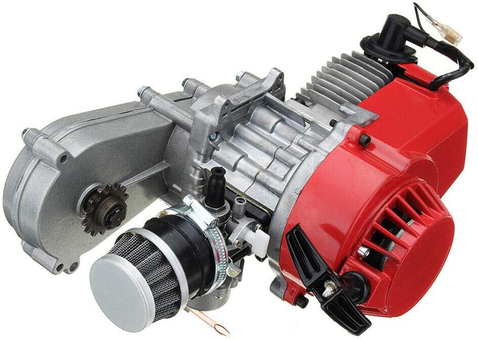 49cc Engine Motor Mini Performance Motor 2-stroke Mini Dirt Bike ATV Engine Pocket Bike Scooter with Gear Box T8F Sprocket Metal Recoil Racing Air Filter + Handle Bar + Throttle Cable