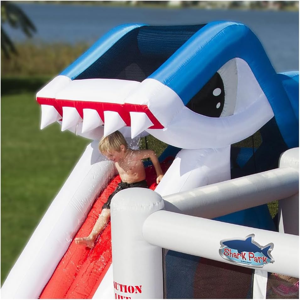 Blast Zone Shark Park 19x11 Inflatable Water Park Bouncer - Blower - Climbing Wall - Slide - Splash Area - Huge
