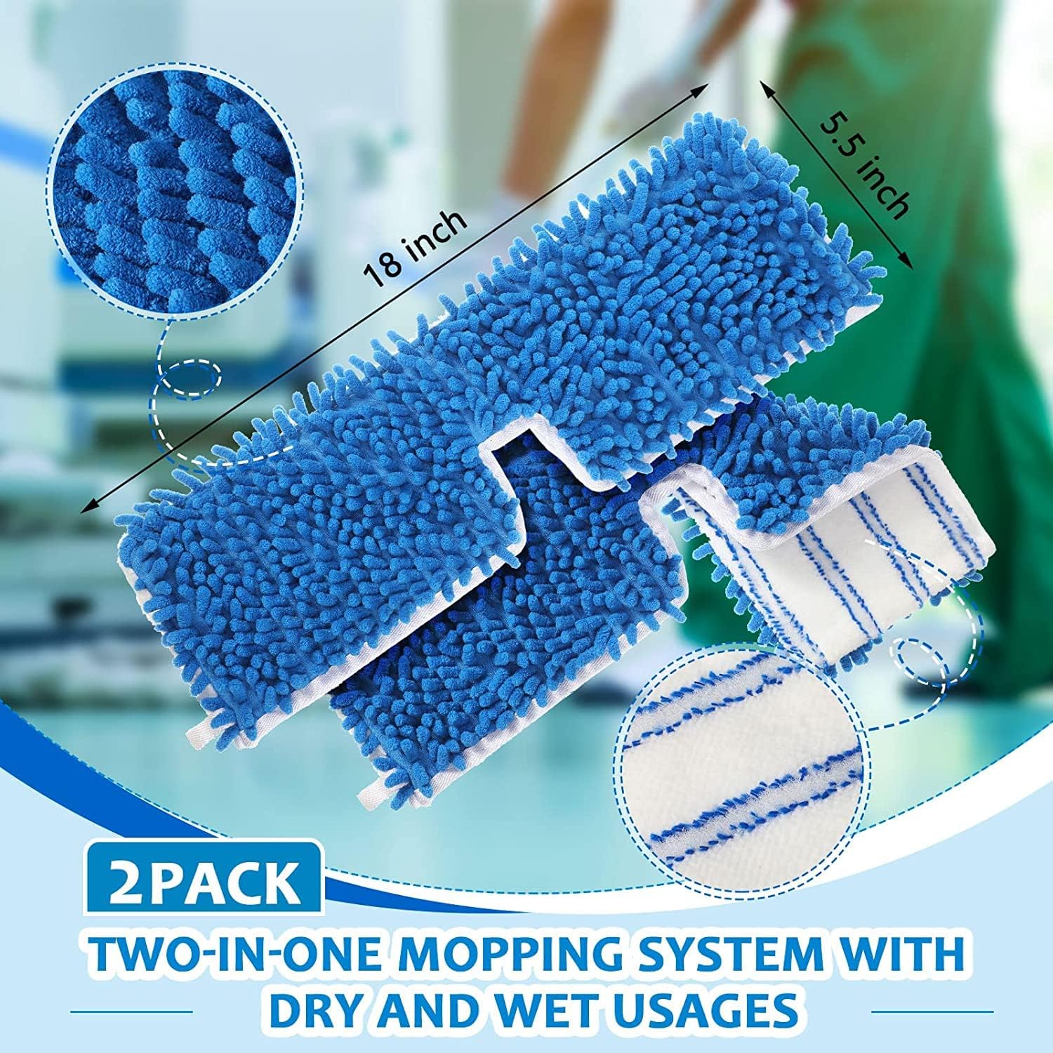 Microfiber Flip Mop Refill, Compatible with O-Cedar Flip Mop Dual-Action Microfiber Flip Mop, 2 Pack Replacement Mop Heads for Dry/Wet Use, Machine Washable Double Sided All Surface Cleaning