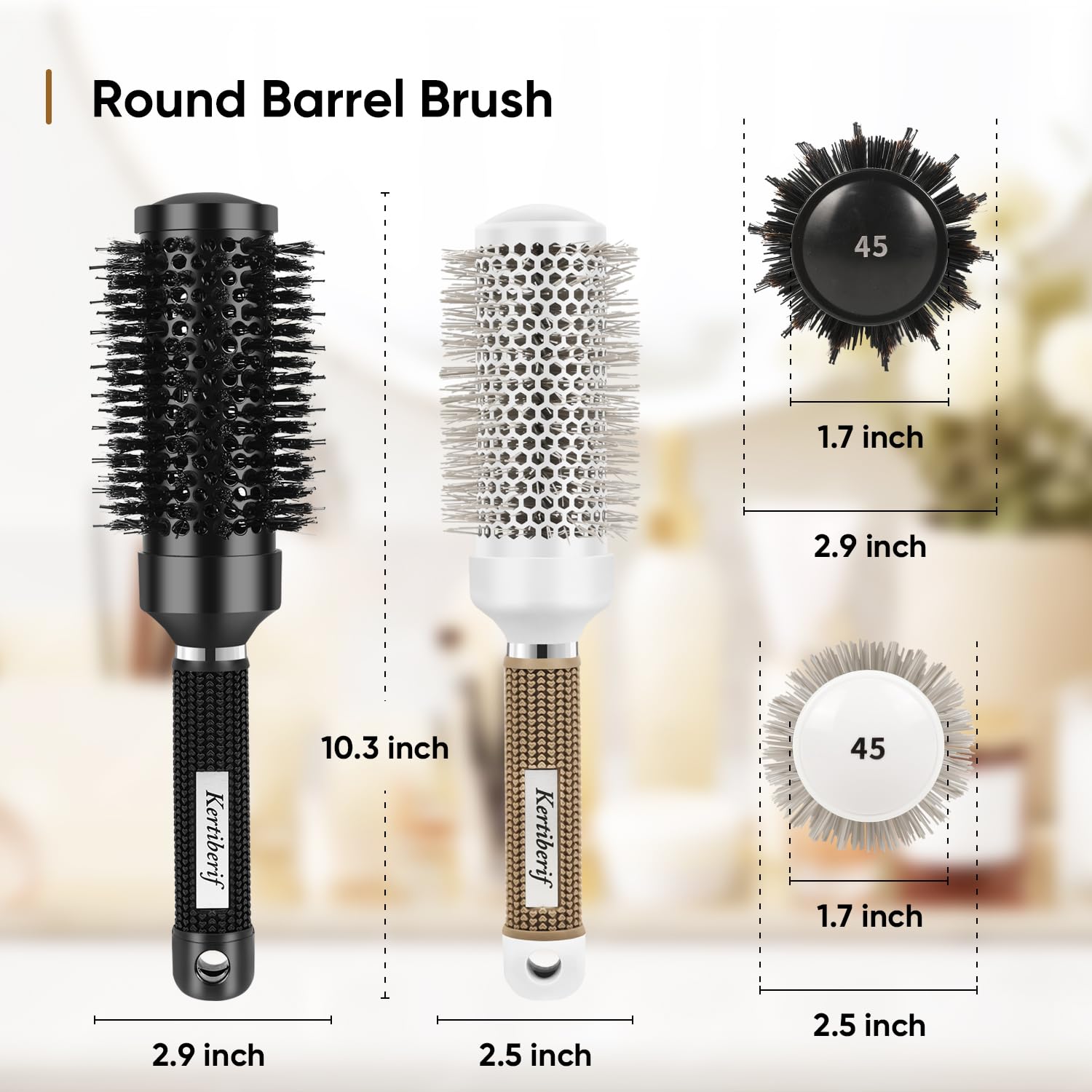 Round Brush for Blow Drying 2PCS, Boar Bristle Round Hair Brush for Blow Out with Nano Thermal Ceramic Ionic Tech, Round Barrel Brush for Styling, Curling & Add Volume (Barrel 1.7 Inch)