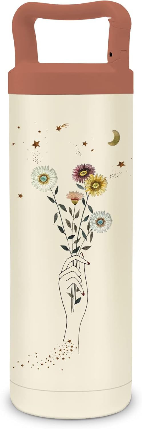 Studio Oh! Spellbound Snap-Hook Insulated Water Bottle with Straw, Double-Wall Stainless Steel Water Bottle, 20 oz