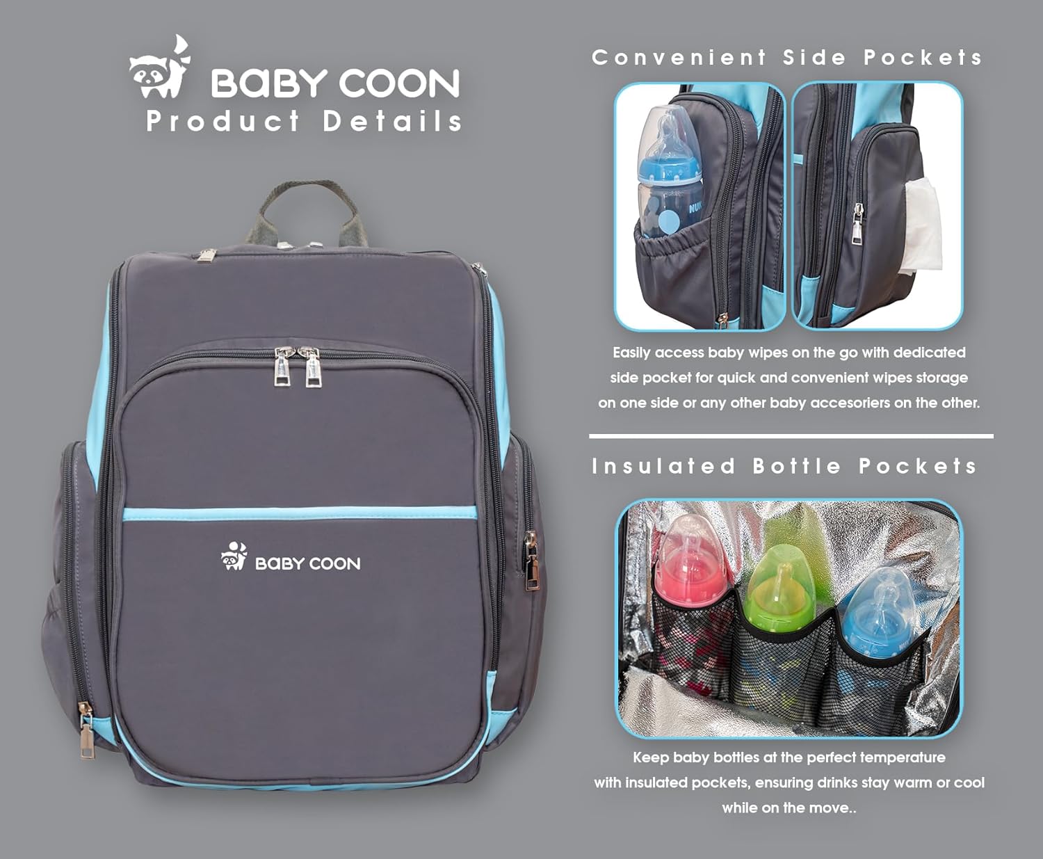 SplashLite Voyager Diaper Backpack - Spacious, Stylish, and Waterproof - Baby Bag for Moms and Dads, Ideal for Travel - Includes Changing Pad – Blue-Grey