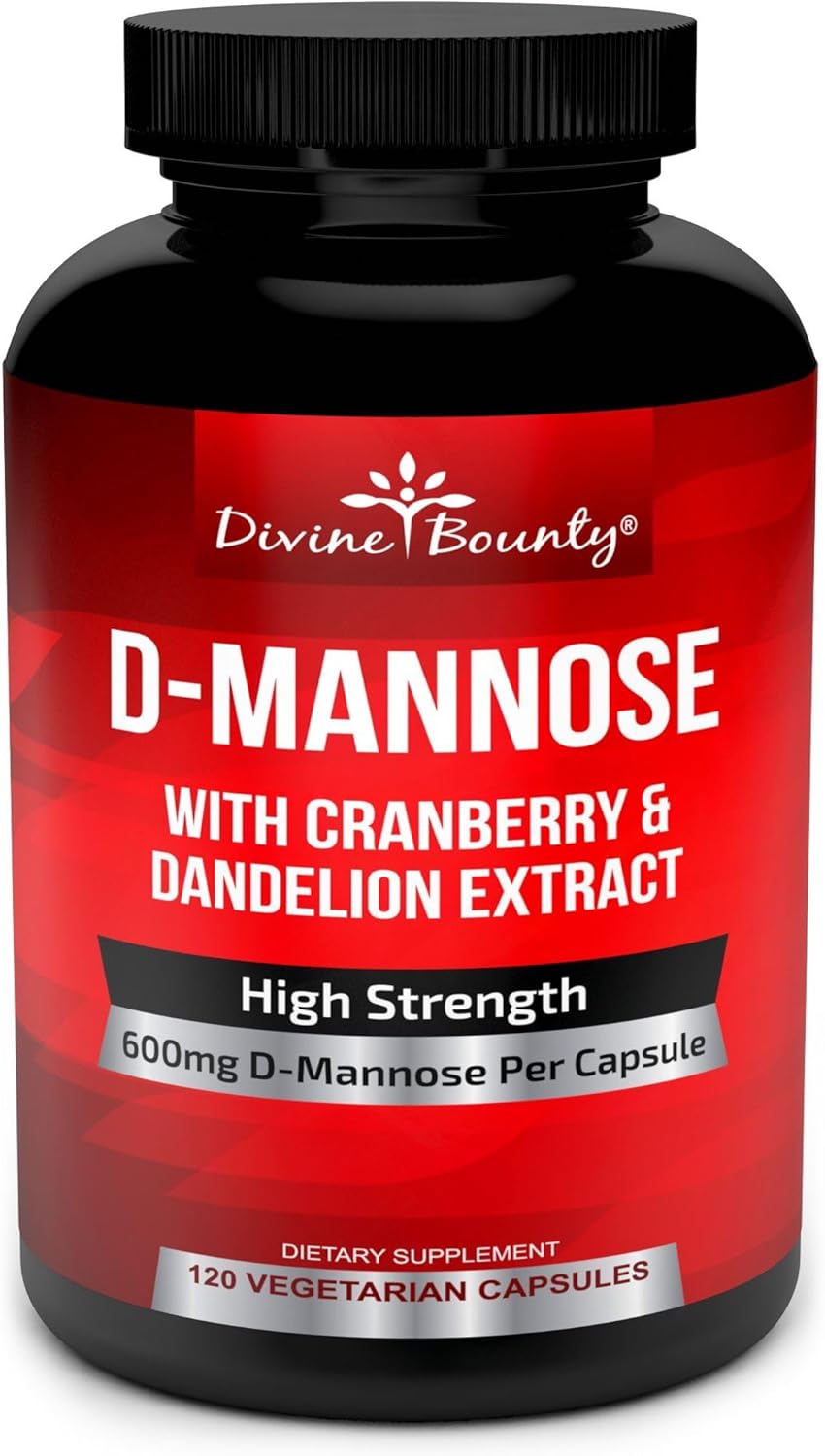 Divine Bounty D-Mannose Capsules - 600mg D Mannose Powder per Capsule with Cranberry and Dandelion Extract to Support Normal Urinary Tract Health - 120 Veggie Capsules