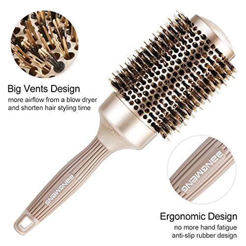 Round Brush Blow Out with Boar Bristles, Nano Thermal Ceramic Ionic Round Hair Brush for Women Blow Drying, Enhance Texture for Styling (1 3/4 inch Barrel)