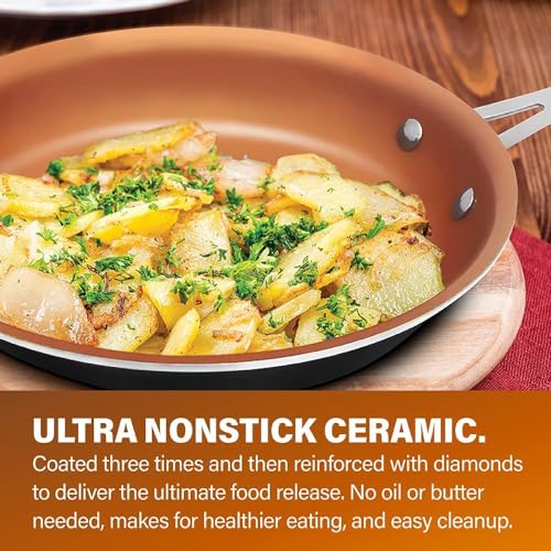 Gotham Steel 15 Pc Ceramic Pots and Pans Set Non Stick, Kitchen Cookware Sets, Pot and Pan Set, Ceramic Cookware Set/Copper Cookware Set Non Stick, Non Stick Pots and Pan Set Dishwasher Safe,