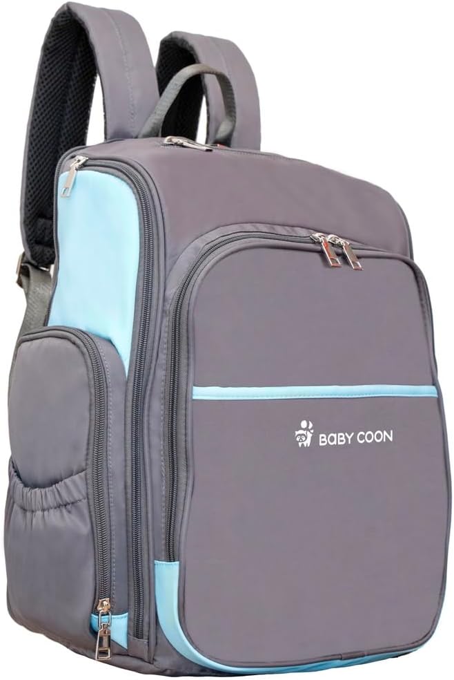 SplashLite Voyager Diaper Backpack - Spacious, Stylish, and Waterproof - Baby Bag for Moms and Dads, Ideal for Travel - Includes Changing Pad – Blue-Grey