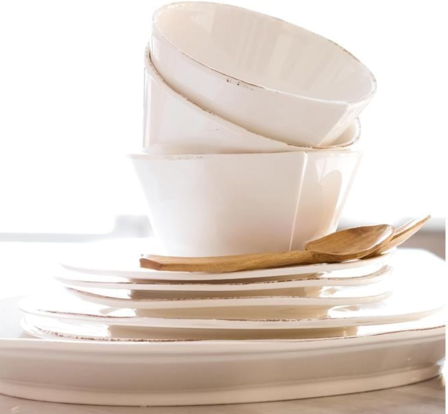 Vietri Melamine Lastra White 12-Pc Unbreakable Dinnerware Set with Pasta Bowls & Dinner Plates