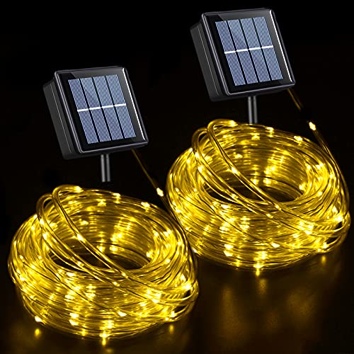 QITONG 2 Pack Purple Solar Rope Lights Outdoor Waterproof, Each 33ft 100 LED Solar String Lights, 8 Modes Clear PVC Tube Fairy Lights for Fence,Gazebo,Yard,Walkway,Path,Garden Decor