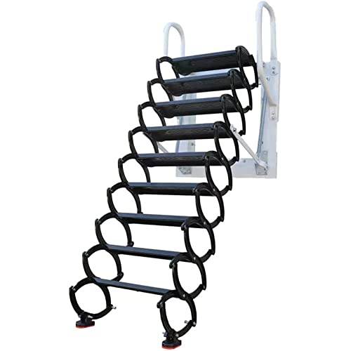 TECHTONGDA Attic Ladder Wall Mounted Attic Steps Retractable Folding Stairs Pulldown Attic Stairs with Frame Size 27.6 x 27.6inch for Loft Home(Vertical Height 3 m) (Aluminum Black)