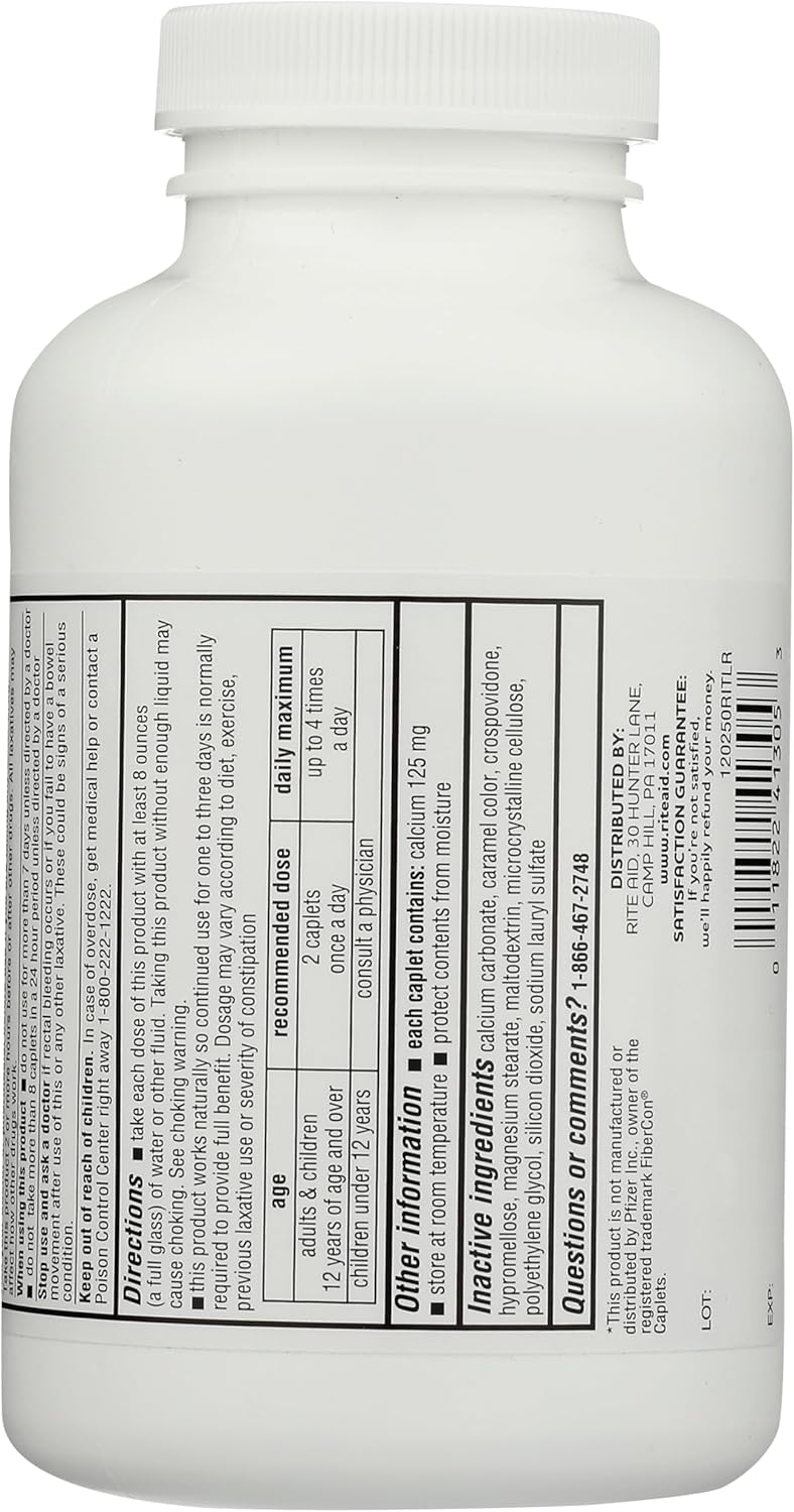 Rite Aid Fiber Therapy Caplets, Calcium Polycarbophil 625mg - 250 Count, Laxatives for Constipation, Fiber Pills for Adults