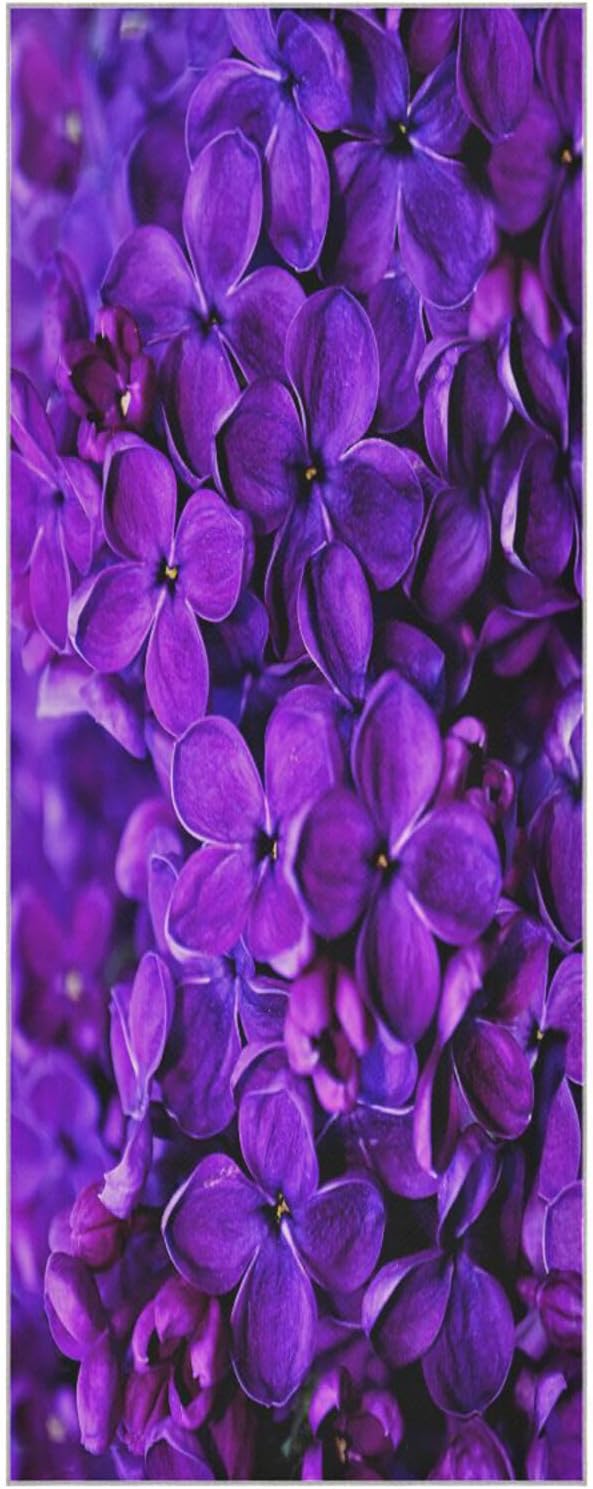 Lilac Purple Floral Yoga Mat Towel, Non Slip Sweat Absorbent Hot Yoga Towel Portable Lightweight Travel Workout Towel with Storage Bag for Home Yoga, Pilates, Fitness 73x 27 Inch