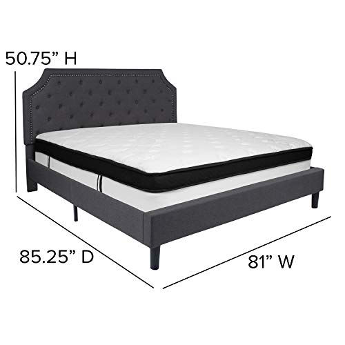 Flash Furniture Brighton Queen Size Tufted Upholstered Platform Bed in Beige Fabric with Memory Foam Mattress
