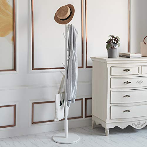 Vicllax Free Standing Coat Rack 8 Hooks Wood Clothes Hanger Stand Coat Tree (White)