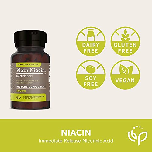 B3 Plain Niacin - 500mg Immediate Release Vitamin B-3 with Flush - Nicotinic Acid 100 Tablets - Non-GMO, Vegan, Gluten Free