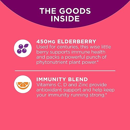 OLLY Extra Strength 450mg Elderberry Immune Gummies, 36 Count Laser Focus Ginseng Alpha GPC Gummies