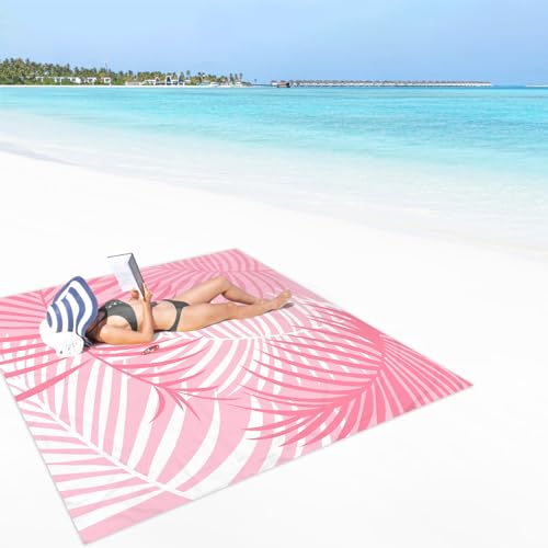 Bohemian Beach Blanket, 78''×86'' Large Waterproof Sandproof Beach Picnic Blanket 4 Adults, Polyester Lightweight Compact Sand Free Beach Mat w/ 4 Stakes for Travel, Camping, Hiking - Rainbow Leaves