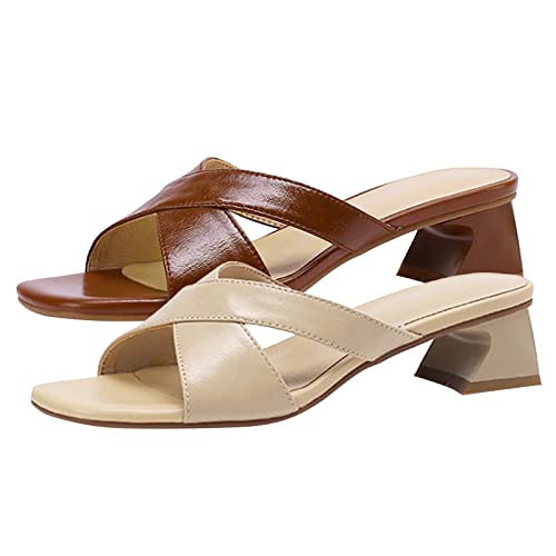 Women Sandals Fashionable New Pattern Simple Solid Color Retro Square Toe Open Toe Square Yoga Mat Sandals for Women