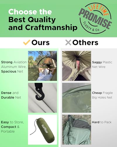 Camping Hammock with Net - Double&Single Hammock with House-like Net- Easy Setup & Pack, Lightweight & Portable, Perfect for Hiking, Backpacking, Outdoor Sleeping