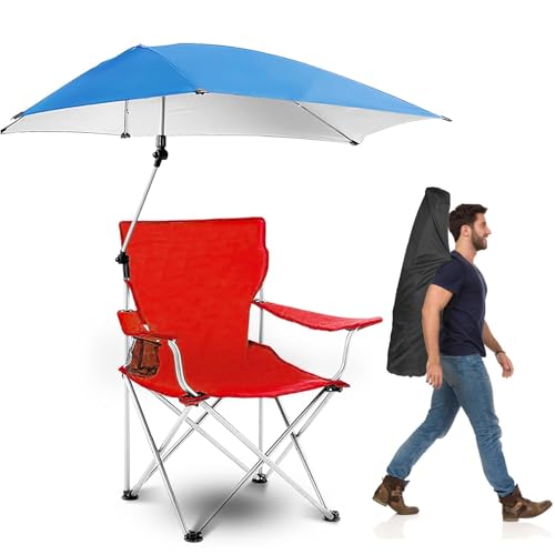 Beach Chair with UPF 50+ Adjustable Umbrella, Outdoor Folding Beach Chairs for Adults with Cup Holder & Carry Bag, Protable Recliner Chair for Camping Hiking Beach, Max Hold Up 350LB - U.S Spot
