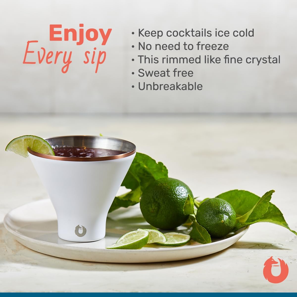 SNOWFOX Premium Vacuum Insulated Stainless Steel Martini Glass, Set of 2, Martinis Stay Icy Cold, Stemless Cocktail Glasses, Elegant Home Entertaining, Bold Beautiful Barware Set, 8 oz, Lime