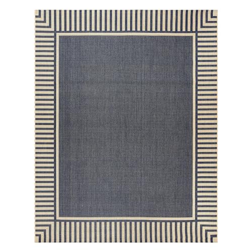 Gertmenian Indoor Outdoor Classic Flatweave Area Rug, Stain & UV Resistant Carpet, Deck, Patio, Poolside & Mudroom, 5x7 Ft Standard, Simple Border, Black Tan, 21490