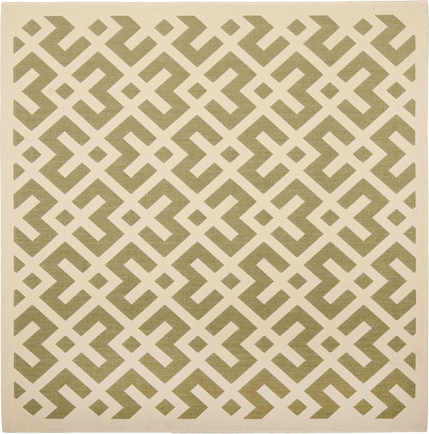 SAFAVIEH Courtyard Collection 4' Square Green / Bone CY6915 Indoor/ Outdoor Waterproof Easy--Cleaning Patio Backyard Mudroom Accent--Rug