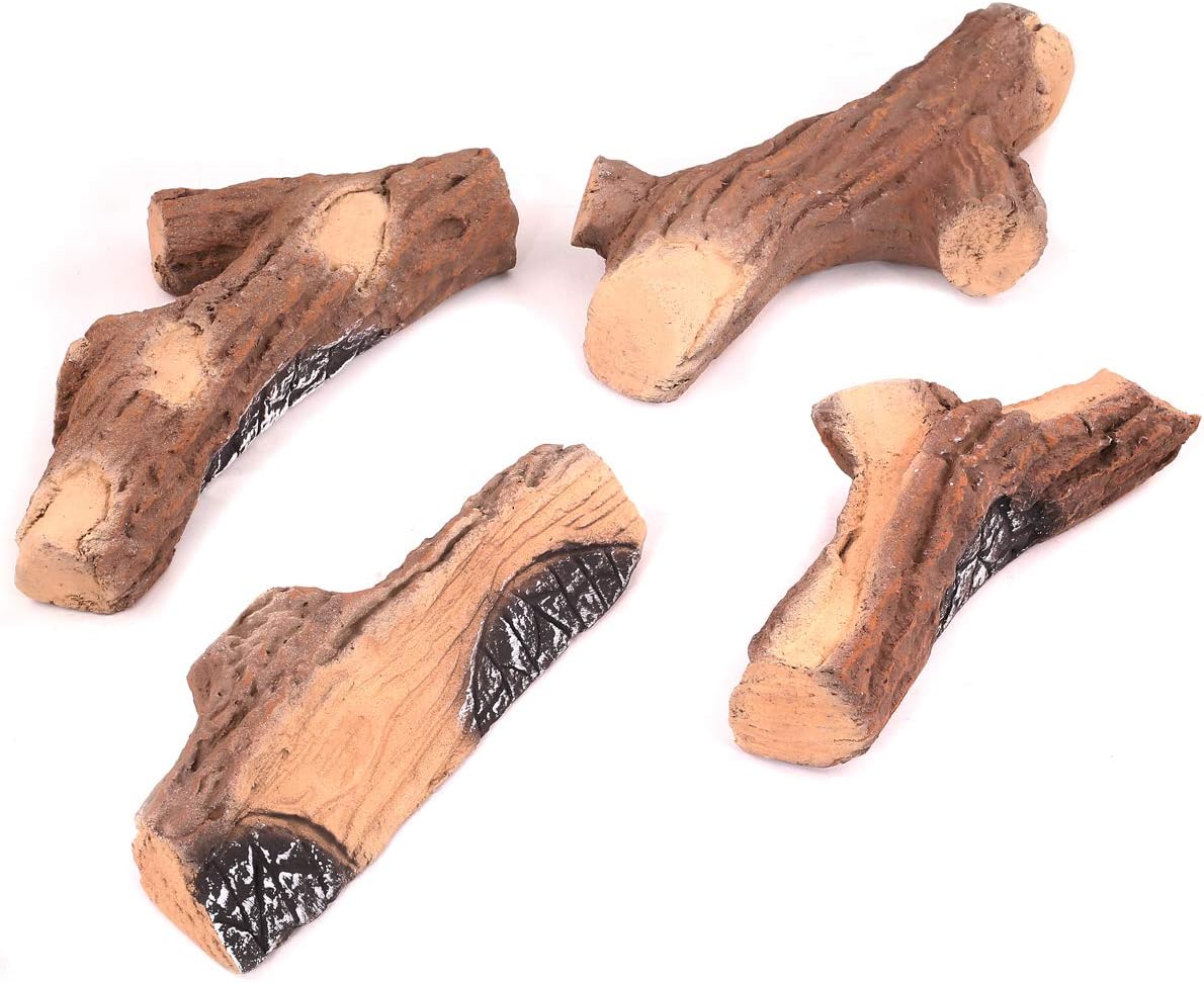 Barton 9-Piece Ceramic Wood Fireplace Stackable Birch Wood Ceramic Fireplace Log Gas Vented Insert Realistic Logs Set