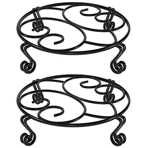 Yimobra 2 Pack Plant Stand for Flower Pot Heavy Duty Potted Holder Indoor Outdoor Metal Rustproof Iron Garden Container Round Supports Rack for Planter Bronze, Brown,10.2 Inches