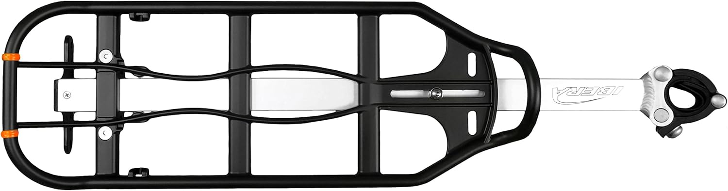 Ibera Bike Seatpost-mounted Carrier and Black Double Elastic Strap with Silver Hooks