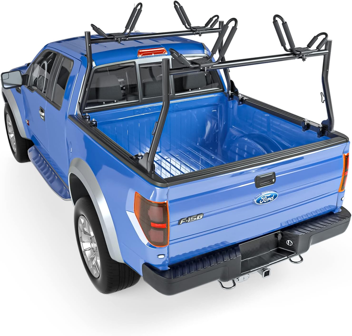 AA-Racks Model X31 Truck Ladder Rack with (8) Non-Drilling C-Clamps and 2 Sets Kayak J-Racks with Ratchet Lashing Straps & Ratchet Bow and Stern Tie Down Straps(2Packages)