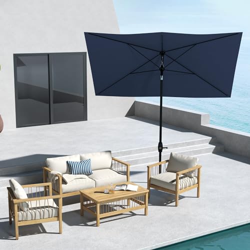 Outsunny 6.5' x 10' Rectangular Market Umbrella, Patio Outdoor Table Umbrella with Crank and Push Button Tilt