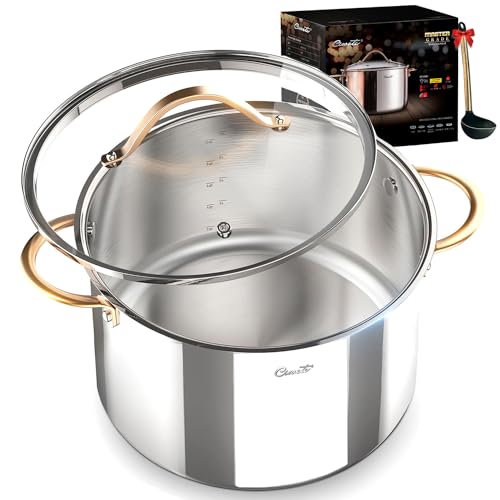 8 Quart Stock Pot, 3 Ply Stainless Steel Stock Pot, Soup Pot Cooking Pot with Lid, Induction Pot for Cooking, Stainless Steel Healthy Cookware Stockpots with Cover Dishwasher Safe