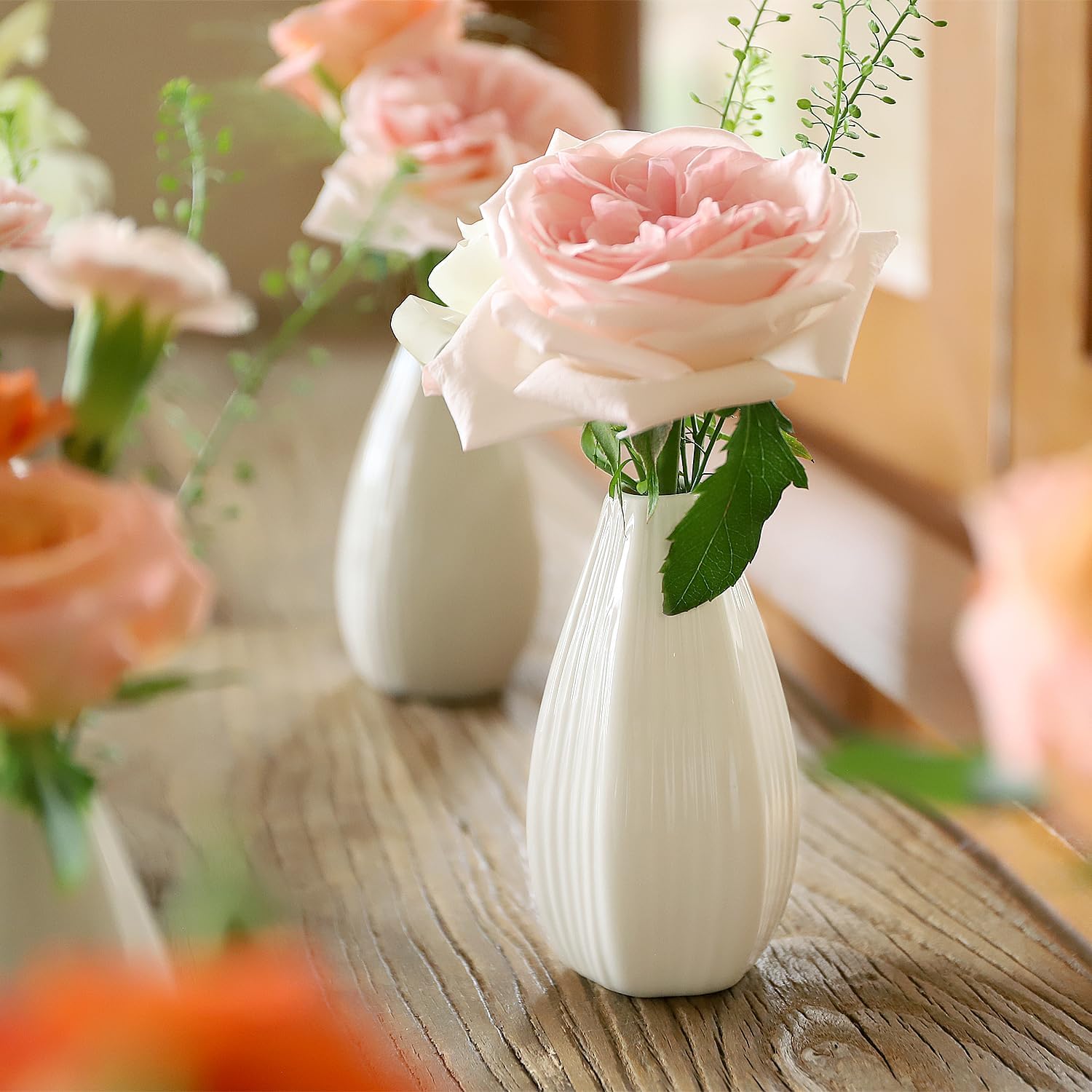 Mini Ceramic Vase Set of 10 - Small Bud Vases, 4 inch Modern Home Decor Vases in Bulk White Ceramic Flower Bud Vases for Centerpieces, Entryway, Living Room and Table