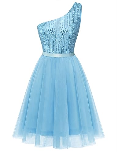 BeryLove Womens Sequin Dress Sparkly Glitter One Shoulder Party Club Dress Bodycon Dresses Prom Dress