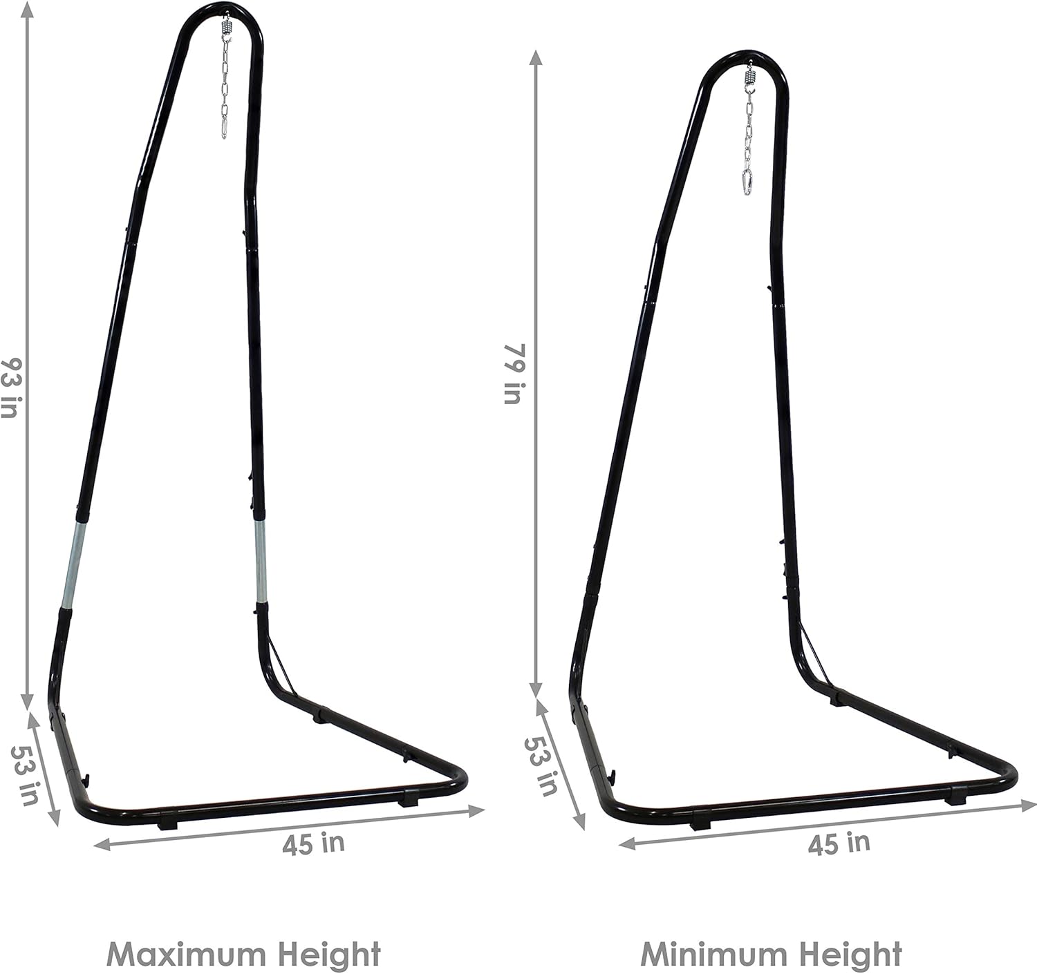 Sunnydaze XL Gray Hanging Polyester Rope Caribbean Hammock Chair and 79- to 93-Inch Tall 330-Pound Weight Capacity Heavy-Duty Hanging Chair Stand Bundle