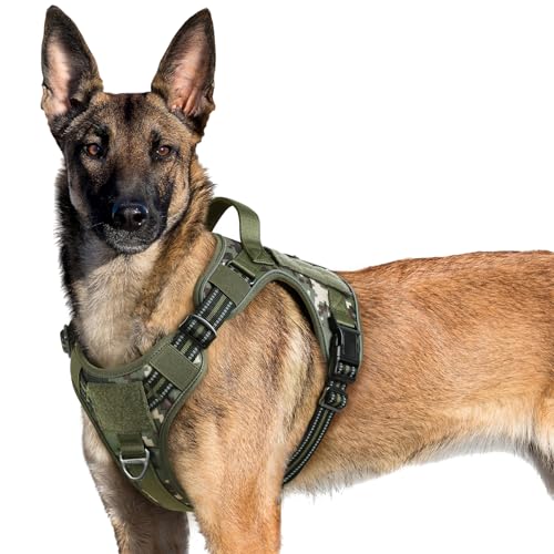 rabbitgoo Dog Harness No Pull, Military Dog Harness for Large Dogs with Handle & Molle, Easy Control Service Dog Vest Harness Training Walking, Adjustable Reflective Tactical Pet Harness, Brown, XL