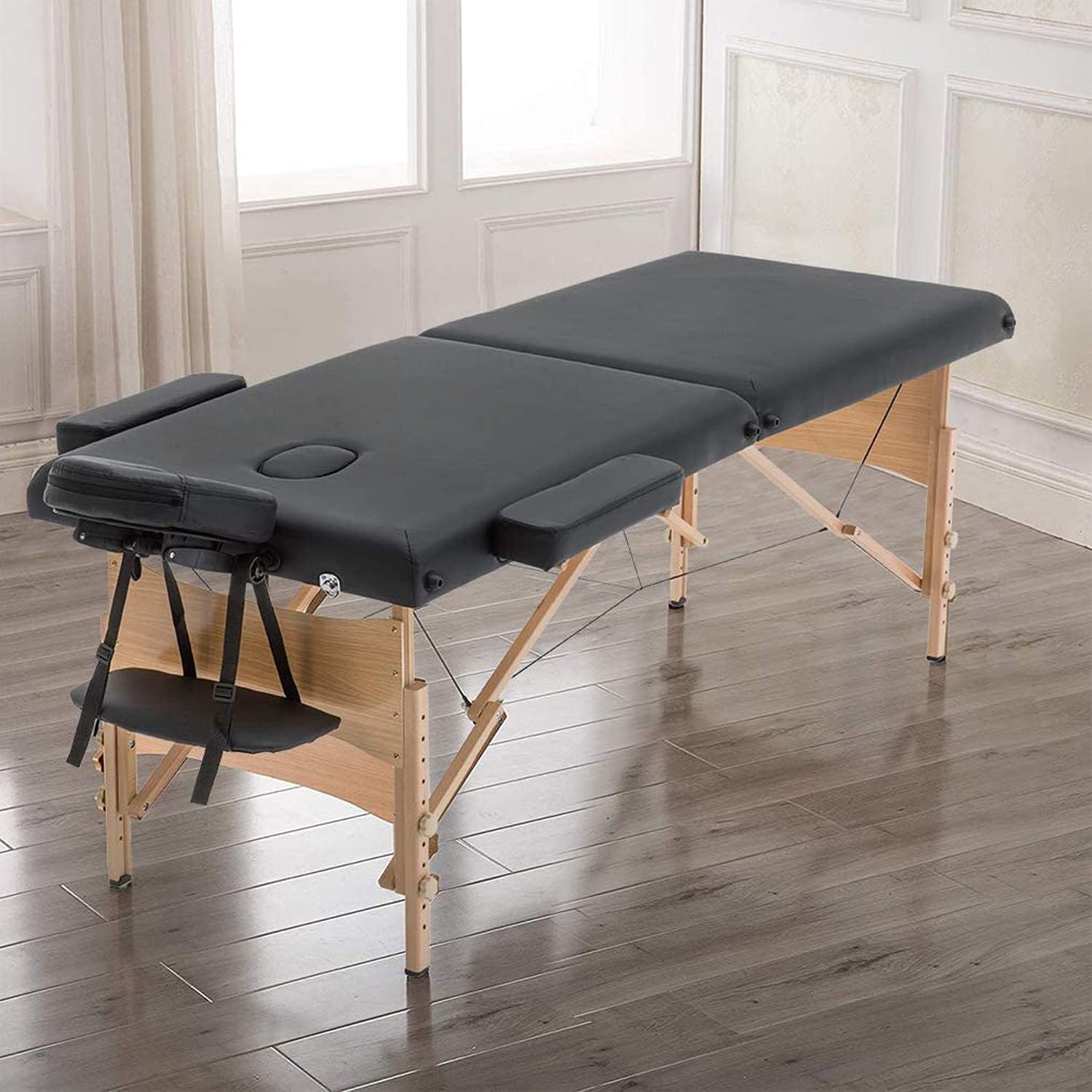 Portable Massage Table Lash Table Professional 2 Folding Massage Bed Height Adjustable Spa Bed Tattoo Bed with Black Carry Case Black,73 Inches Long 28 Inches
