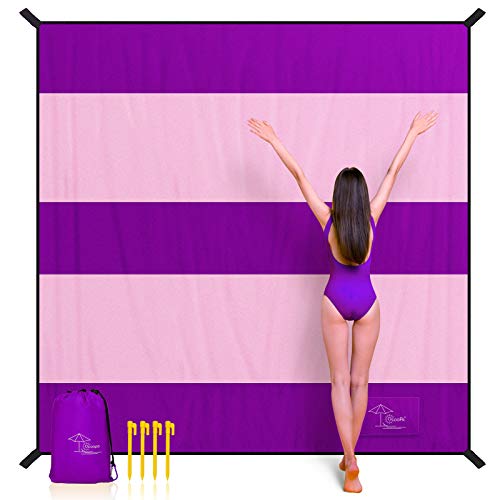 OCOOPA Diveblues Extra Large Beach Blanket, Sand Free, Large Oversized Camping Mat, Comfortable Parachute Nylon, Cozy& Chic, Compact& Light, 4 Stakes&1 Travel Bag, S09