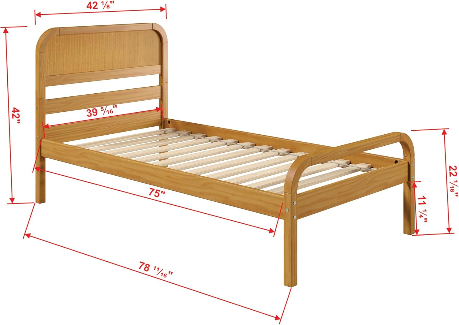 P’kolino Curva Rattan Kids Twin Size Bed Frame with Headboard- FSC Certified Solid Pine Wood - Natural