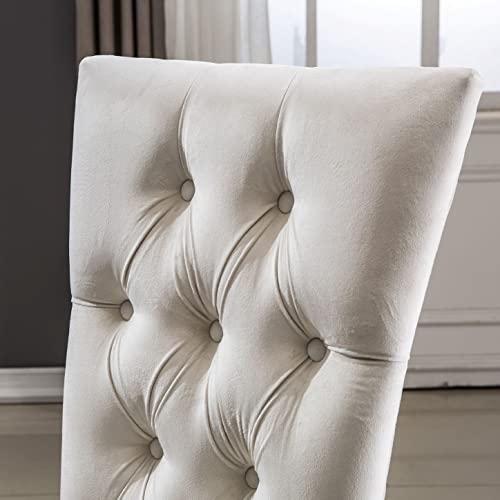 AZhome Dining Chairs, Grey Velvet Upholstered Dining Room Chair in Buttons Tufted, Silver Stainless Steel Legs(Set of 8)