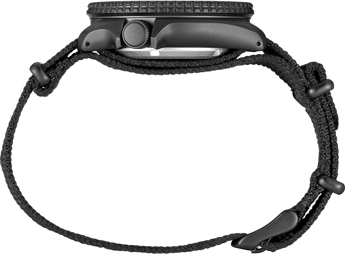 Seiko SRPD79 Watch for Men - 5 Sports, Automatic with Manual Winding, Black Dial with Black Bezel, Black Ion Stainless Steel Case, Black Nylon Strap, and Day/Date