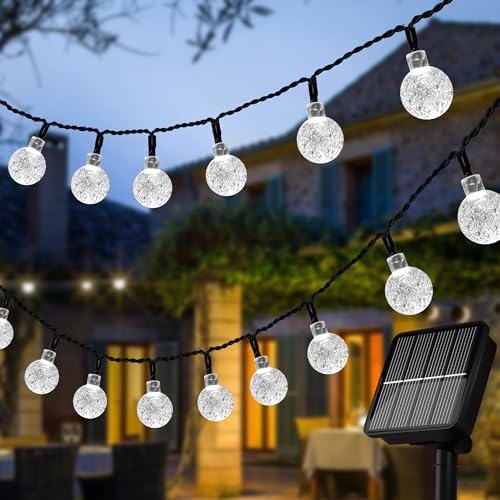 Solar String Lights for Outside, Crystal Globe Lights with 8 Modes, Solar String Lights Outdoor Waterproof for Garden Tree Patio Party Christmas Decorations (Purple)