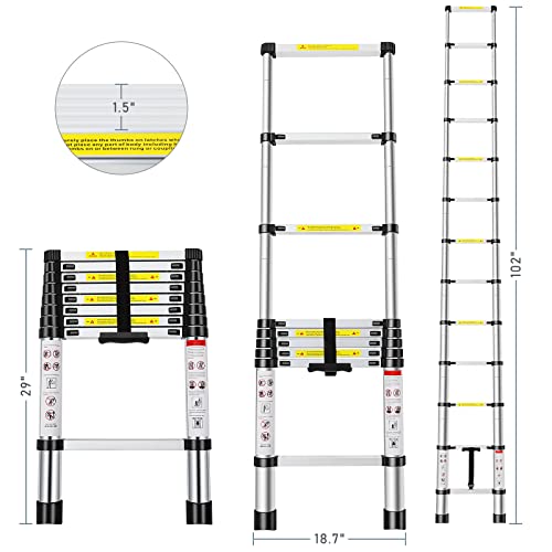 Telescoping Ladder 16.5FT, Telescopic Extension Ladder, Aluminum Alloy Folding Ladder Portable Multi-Purpose for Indoor Outdoor Work, Heavy Duty 330 lbs Load