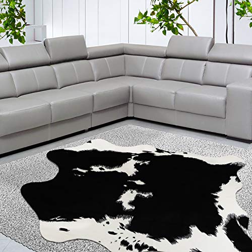 Cow Hide Rug Faux Cowhide Rug Black and White 5.2'X4.6' Animal Print Area Rug Carpet for Living Room,Bedroom,Home Office Sofa Western Decor