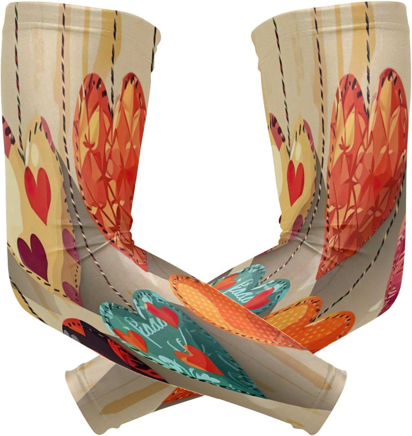 Valentine's Day Heart 1 Pair UV Sun Protection Arm Sleeves for Men Women Teenager, Tattoo Cover Up, Cooling Sports Compression Arm Sleeve for Basketball Football Golf