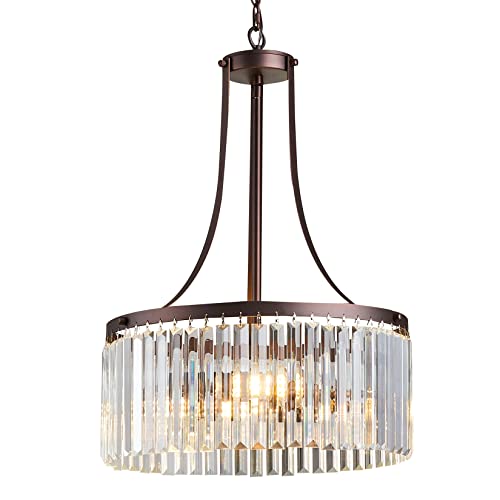 MICSIU 3 Light Ceiling Chandelier Light Fixture, 18 Inch Round Hanging Light Fixture, Oil Rubbed Bronze Crystal Chandelier for Foyer, Entryway, Dining Room, Bedroom